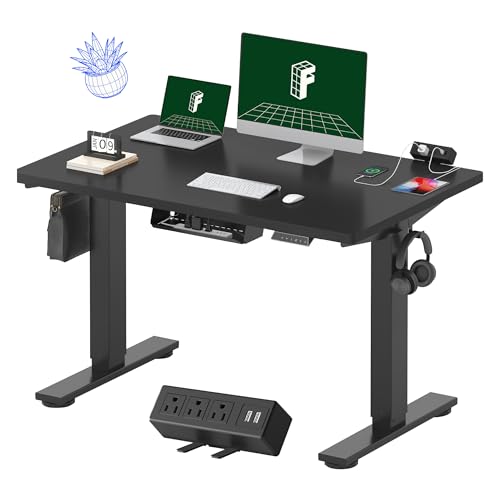 FLEXISPOT EN2 48"x30" Standing Desk with Power Strip Bundle, Black | One-Piece Desktop, Easy-Access Clamp Power Strip Bundle, Organized Cable Management, Modern Home Office Setup - color: Black Frame + Black Top, size: 48x30