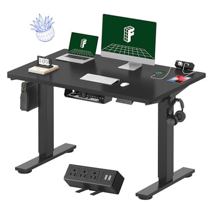 FLEXISPOT EN2 48"x30" Standing Desk with Power Strip Bundle, Black | One-Piece Desktop, Easy-Access Clamp Power Strip Bundle, Organized Cable Management, Modern Home Office Setup - color: Black Frame + Black Top, size: 48x30