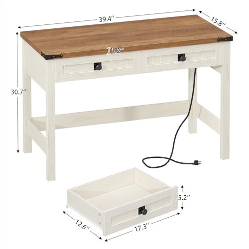 39 Inch Farmhouse Small Computer Desk with Drawers for Bedroom, Home Office - color: Antique White