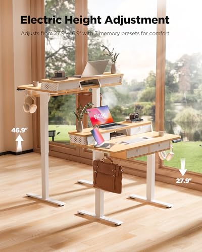 FiCiHi 40x24 Inch Electric Standing Desk, 4 Drawers, Adjustable Height Desk - color: Maple, size: 40"x24" (4 Drawers)