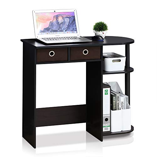 Furinno Go Green Desk, 31.5" Wide Gaming Desk with 2 Side Shelves and Storage Bins, Computer Desk, Office Desk for Home Office, Study Room, Dorm, Bedroom, Dark Walnut - color: Dark Walnut, size: 31.5" x 15.6"