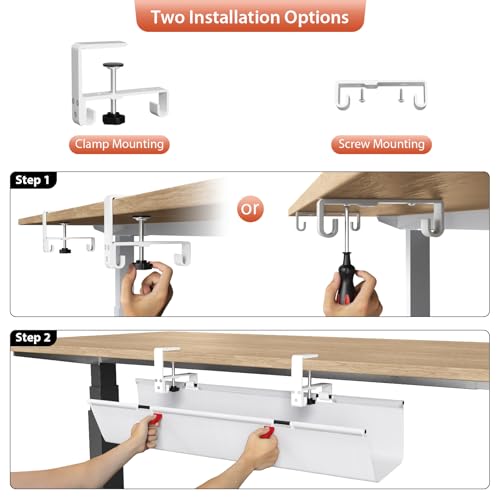 Univivi No Drill Under Desk Cable Management Tray, 28 inch Cable Management - color: White, size: 28"L x 5.5"W