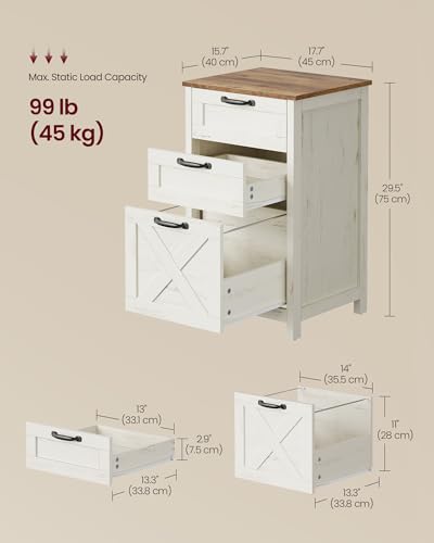 VASAGLE File Cabinet, 3-Drawer Filing Cabinet for Home Office - color: Rustic White + Honey Brown, size: 3 Drawers