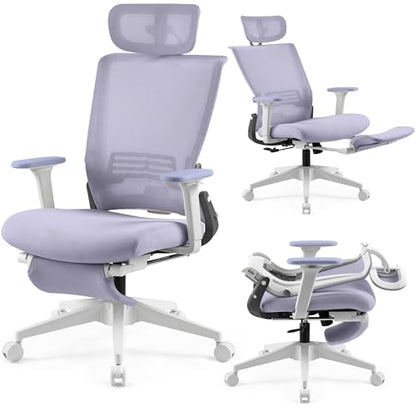 Ergonomic Foldable Office Chair with Footrest and Lumbar Support, Purple - color: Purple