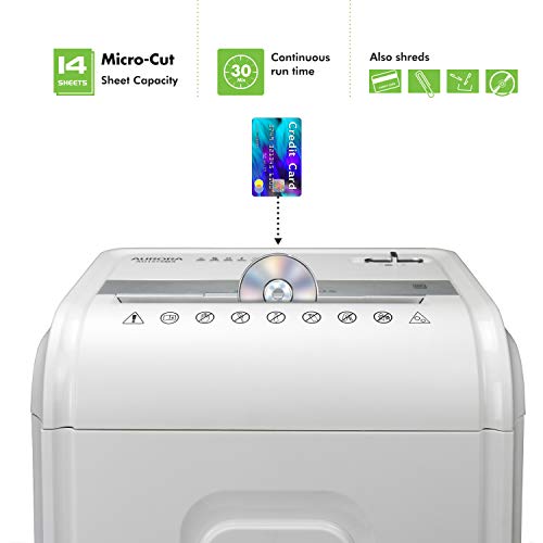 Aurora AU1480MA Professional Grade 14-Sheet Micro-Cut Paper and CD/Credit Card Shredder/ 30 Minutes Continuous Run Time, White/Gray - style: 14-Sheet Microcut Anti-Jam 30 Min