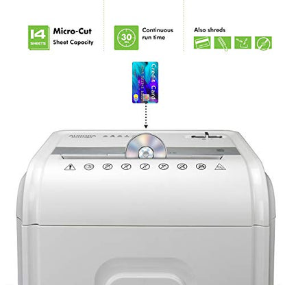 Aurora AU1480MA Professional Grade 14-Sheet Micro-Cut Paper and CD/Credit Card Shredder/ 30 Minutes Continuous Run Time, White/Gray - style: 14-Sheet Microcut Anti-Jam 30 Min