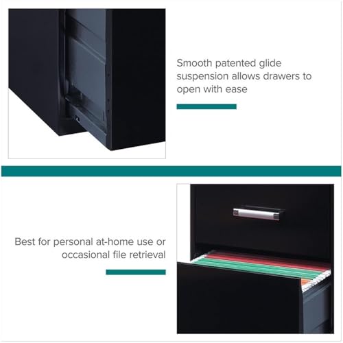 Scranton & Co 27.32" H x 18" D 3-Drawer Modern Metal Filing Cabinet with Pencil-Drawer, High-Sides, Letter Size, Patented Glide Suspension, for Small Office/Home Office, in Black - color: Black
