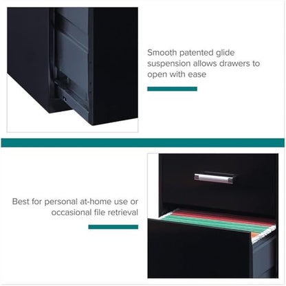 Scranton & Co 27.32" H x 18" D 3-Drawer Modern Metal Filing Cabinet with Pencil-Drawer, High-Sides, Letter Size, Patented Glide Suspension, for Small Office/Home Office, in Black - color: Black