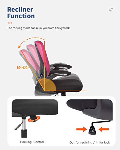 Home Office Chair Ergonomic Desk Chair Mesh Computer Chair with Lumbar Support Flip-up Arms Swivel Rolling Executive Task Chair Adjustable Chair for Adults(Pink) - color: Pink