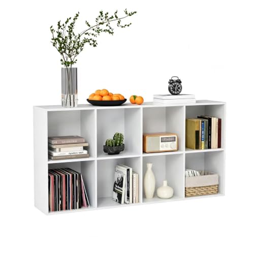 VDNEND Wooden Storage Organizer with Closed Back Panel, 11in Cube Shelf Opening, Bookshelf, Display Shelf,Closet Cabinet for Home and Office Embossed White, 8-Cube (47.8L*9.45W*24.09H) - color: Embossed White, size: 8-Cube 47.8L*9.45W*24.09H