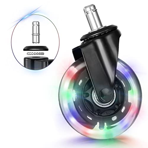Hivexagon Office Chair Caster Set of 5 Rubber Replacement, Heavy Duty Universal Quiet Rolling Casters Fit Standard Office Chair for Hardwood Floors, Tiles and Carpet - style: RGB Color