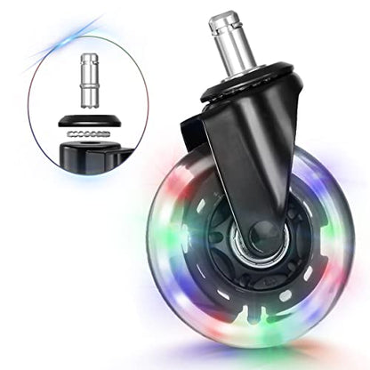 Hivexagon Office Chair Caster Set of 5 Rubber Replacement, Heavy Duty Universal Quiet Rolling Casters Fit Standard Office Chair for Hardwood Floors, Tiles and Carpet - style: RGB Color