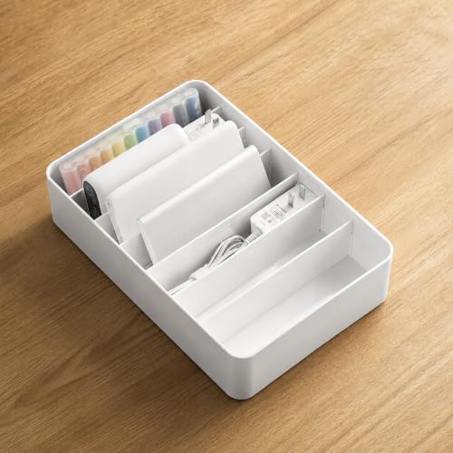 Cable Storage Box with Cable Straps and 6 Magnetic Cable Clips | With 6 Removable Dividers, 7 Cable Ties & 6 Magnetic Clips, Ideal for Chargers, USB Cables & Office Supplies