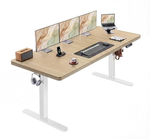 HUANUO 71 x 30 inch Electric Standing Desk, Powerful Brushless Motor Large Height Adjustable Table, 4 Memory Preset Sit Stand Up Desk, Home Office Computer Table with Thick T-Shaped Frame, Natural - color: Natural, size: 71" X 30"