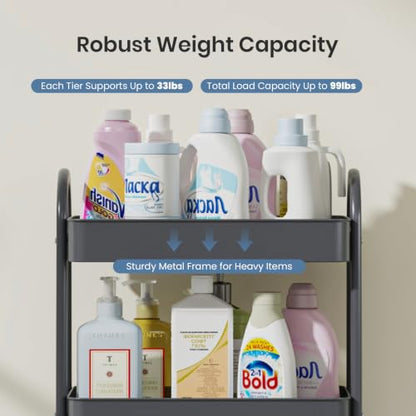DUMOS 4 Tiers Rolling Utility Cart, Storage Organizer, Shelving Unit | Metal, Lockable Wheels, Mobile, Kitchen, Bathroom, Laundry, Narrow Places, Gray - color: 4-tier Deep Gray