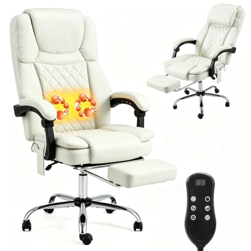 HOMREST 3D Kneading Massage Office Chair, White - color: White