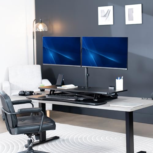VIVO Black 42 inch Desk Riser with Monitor Mount, DESK-KIT-042K2K | Standing Desk Converter with Dual Monitor Mount for up to 32 inch Screens, Height Adjustable Riser, Mechanical Spring Arms - size: 42"