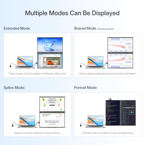 InnoView 18.5" 100Hz Dual Portable Monitor Built-in Speakers 115% sRGB 315°Adjustable Dual Stacked Folding Monitor (Wins/Mac) 1080P Laptop Screen Extender for Laptop(No Driver Needed) - size: 18.5 inches