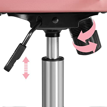 Yaheetech Pink Office Chair PU Leather Swivel Rocking Desk Seat with Arms | Foam-padded channel-stitched PU leather back supports desk hours; chrome frame rocks, adjusts in height, rolls on casters. - color: Pink