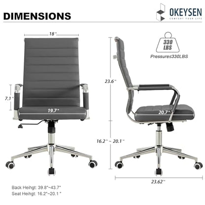 Okeysen Grey Office Desk Chair, Ergonomic Leather Modern Conference Room Chairs, Executive Ribbed Height Adjustable Swivel Rolling Chair for Home Office. - color: Grey