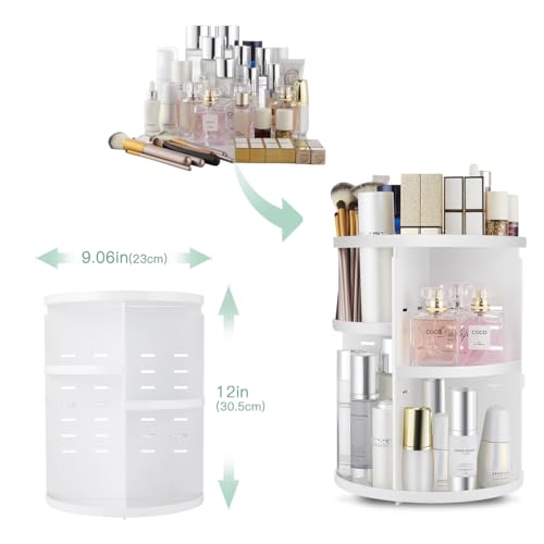 seinlife 360 Rotating Makeup Organizer,DIY Adjustable Spinning Holder,Foldable Cosmetic Storage Display box,Large Capacity Make up Caddy Shelf,Fits Countertop Vanity and Bathroom (WHITE) - color: WHITE