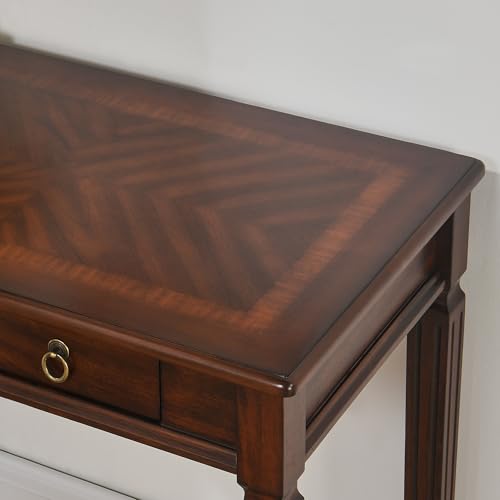 Wood Writing Desk with 2 Drawers, Small Vanity Desk, Cherry Walnut - size: 31.5"W