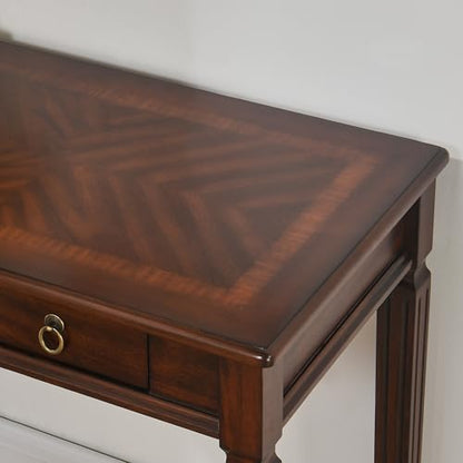 Wood Writing Desk with 2 Drawers, Small Vanity Desk, Cherry Walnut - size: 31.5"W
