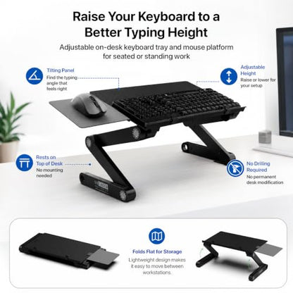 Uncaged Ergonomics WorkEZ Adjustable Keyboard Stand, Riser and Tray, Black - color: Black