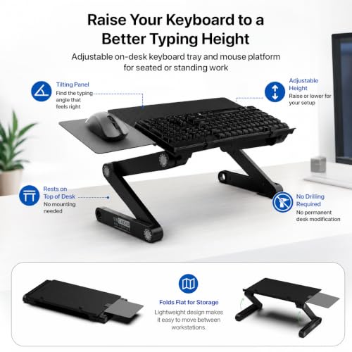 Uncaged Ergonomics WorkEZ Adjustable Keyboard Stand, Riser and Tray, Black - color: Black