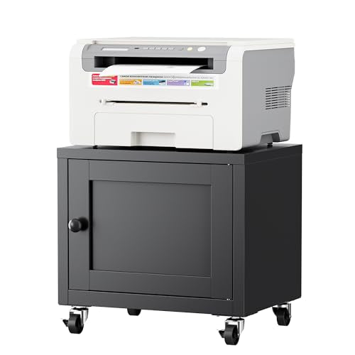 Small Printer Stand with Storage, Mobile Printer Cart for Home Office - color: Black, size: 14.6"H