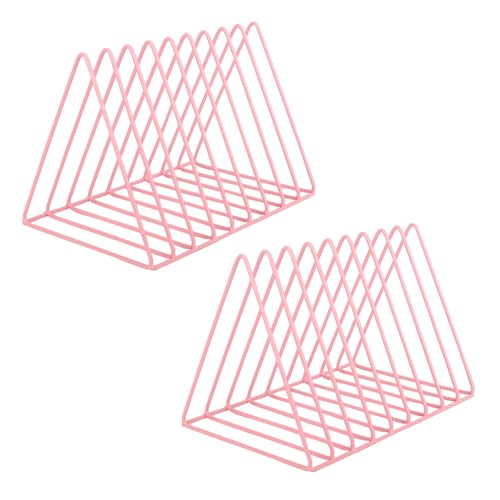 Vinyl Record Holder Storage, 9 Slot Metal Magazine Book Album Display Rack, Stylish Triangle Desktop File Sorter Organizer for Home Office, Pink Pack of 2 - color: 2 Pack Pink