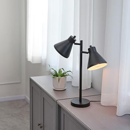 Globe Electric 18" 2-Light Desk Lamp, Industrial Design, Pivoting Heads, Matte Black Finish, Dual On/Off Switches, E26 Base, 52999 - color: Matte Black, Industrial