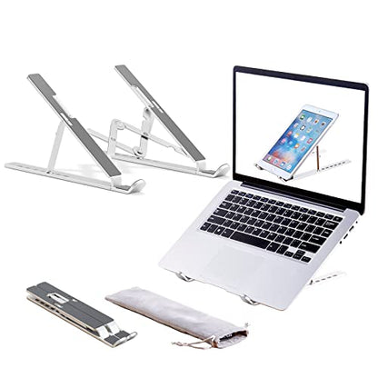 Laptop Stand, Adjustable Aluminum Foldable Portable Holder, Upgrade Whole Anti-Slip Silicone Pad, Laptop Riser for Desk Compatible with MacBook Air Pro/iPad, Lenovo and More 10-15.6” Tablets