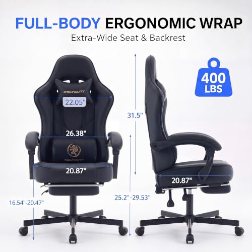 Desk Computer Gaming Chair - High Back Ergonomic Office Chair with Footrest and Lumbar Support, Swivel Comfy Home Gamer Video Game Chairs with Pocket Spring Cushion for Adults (Black Leather) - color: Classic Black Leather