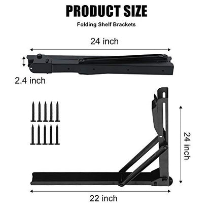 WALMANN 24" Folding Shelf Brackets, Heavy Duty Collapsible Brackets for Shelves Wall Mounted Hinges Space Saving Folding Bracket for Table Bench - size: 24 Inch