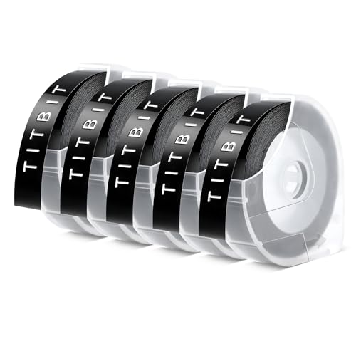 TITBIT 5 Rolls Compatible with DYMO Embossing Label Maker Refills Black | Embossing Tape 3/8 Inch 3D 1741670 for DYMO Manual Label Maker Organizer Xpress Pro 12965/12966 Office Mate II 1540 1610 - style: Black