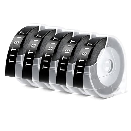 TITBIT 5 Rolls Compatible with DYMO Embossing Label Maker Refills Black | Embossing Tape 3/8 Inch 3D 1741670 for DYMO Manual Label Maker Organizer Xpress Pro 12965/12966 Office Mate II 1540 1610 - style: Black