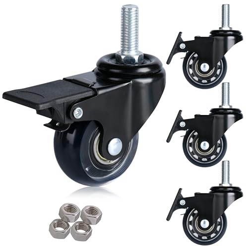 YOOGAA Office Chair Caster Wheels Stem Threaded Casters M10-1.5x25mm No Noise Swivel Castors Set of 4 (2 inch Caster with Brake) - style: 2 inch Caster with Brake