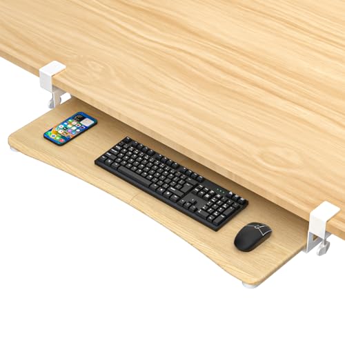 suptek Large Keyboard Tray Under Desk Pull Out with C Clamp Mount, Keyboard & Mouse Tray, 34 (38 Including Clamps) x 11.8 inch Slide-Out Platform Computer Drawer for Typing, Light Wood, DSF1LQM - color: Light Wood, size: 34“