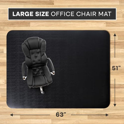 Office Chair Mat for Hardwood Floor: 63" x 51" Extra Large Desk Chair Mat | Black Anti-Slip Rubber Floor Mat for Gaming Rolling Chair, Heavy Duty Sturdy Floor Protector Mat Under L Computer Desk - size: 63" x 51"
