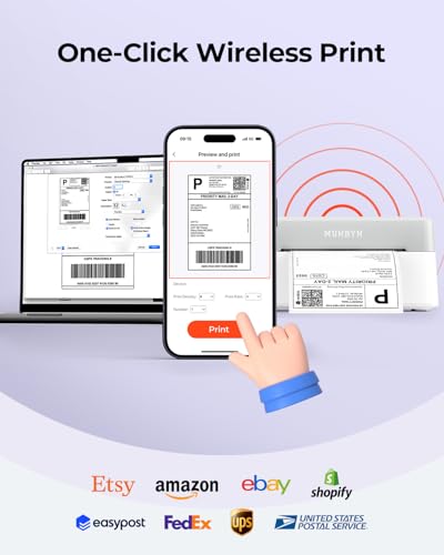 MUNBYN Bluetooth Thermal Label Printer, Wireless 4x6 Shipping Label Printer | Work for Small Business, Compatible with Android, iPhone, Windows, Mac, Chromebook, Print Width 1.57"-4.25" - color: Grey