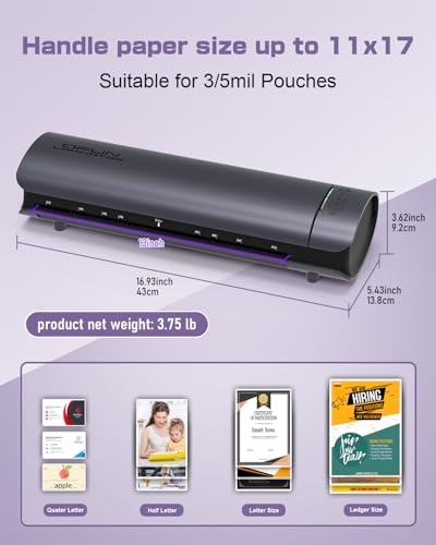 Qfun Office Presentation Laminator Machine 11x17 with 30 Laminating Sheet - color: Gray