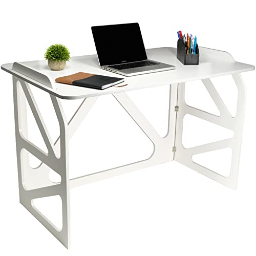 Excello Global Products Stow Away Desk with 30" x 47" Writing Surface: Perfect for Apartments, Dorms, Small Spaces and Work from Home (White) - color: White