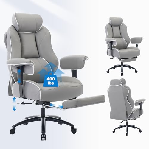 DJ·Wang Big and Tall Office Chair with Foot Rest, High Back Executive Office Chair PU Leather, Ergonomic Chairs with Lumbar Support, 135° Reclining Chairs with Thickened Spring Cushion Gray - color: Pu Gray