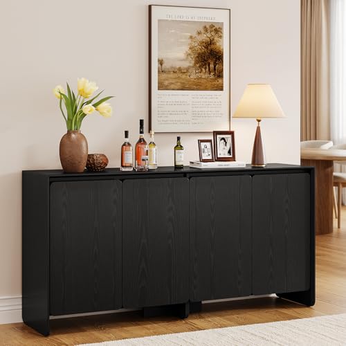 63" Sideboard Buffet Cabinet with Storage, Buffet Sideboard Cabinet with 4 Doors & Adjustable Shelves, Modern Coffee Bar Console Table for Living Room, Kitchen, Entryway (Black) - color: Black