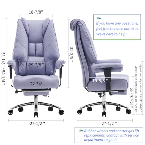 EXCEBET Big and Tall Executive Office Chair 400lbs Wide Seat, PU Purple | Wide seat, Retractable footrest, 135° recline, Lumbar support, PU leather, Ergonomic high back for lower back pain relief - color: Light Purple