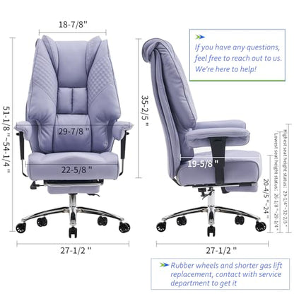 EXCEBET Big and Tall Executive Office Chair 400lbs Wide Seat, PU Purple | Wide seat, Retractable footrest, 135° recline, Lumbar support, PU leather, Ergonomic high back for lower back pain relief - color: Light Purple