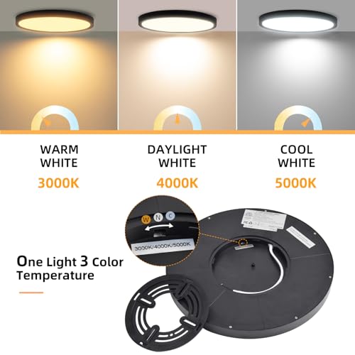 Hlite 9 Inch LED Flush Mount Ceiling Light,1800LM,4PacK,3CCT | 18W 3000K/4000K/5000K Selectable,Super Slim,Low Profile Round Ceiling Light Fixtures for Kitchen Bedroom Hallway,Black - color: Black, size: 9 inch-4