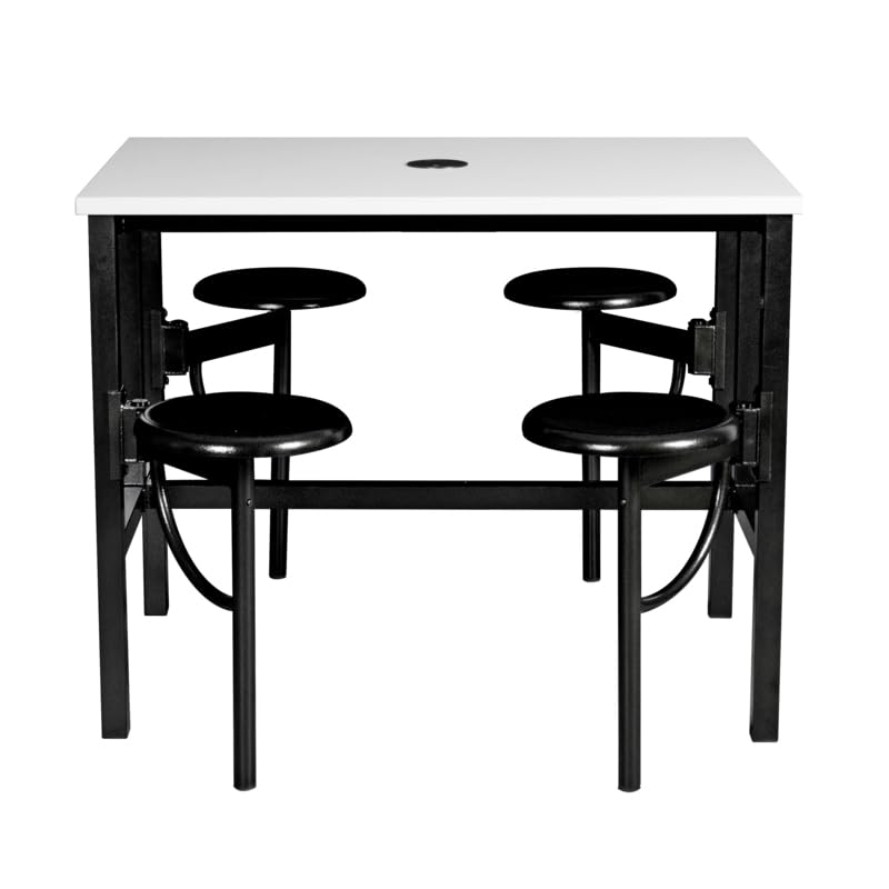 Romig Endure Standing Height Collaborative Table and Chair Set with 4 Pull-Out Swivel Stools, Dry Erase Whiteboard Top, Built-in Power Outlets and USB Charging, Classroom Training Table - color: White, size: 4 Seater