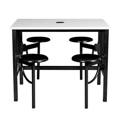 Romig Endure Standing Height Collaborative Table and Chair Set with 4 Pull-Out Swivel Stools, Dry Erase Whiteboard Top, Built-in Power Outlets and USB Charging, Classroom Training Table - color: White, size: 4 Seater